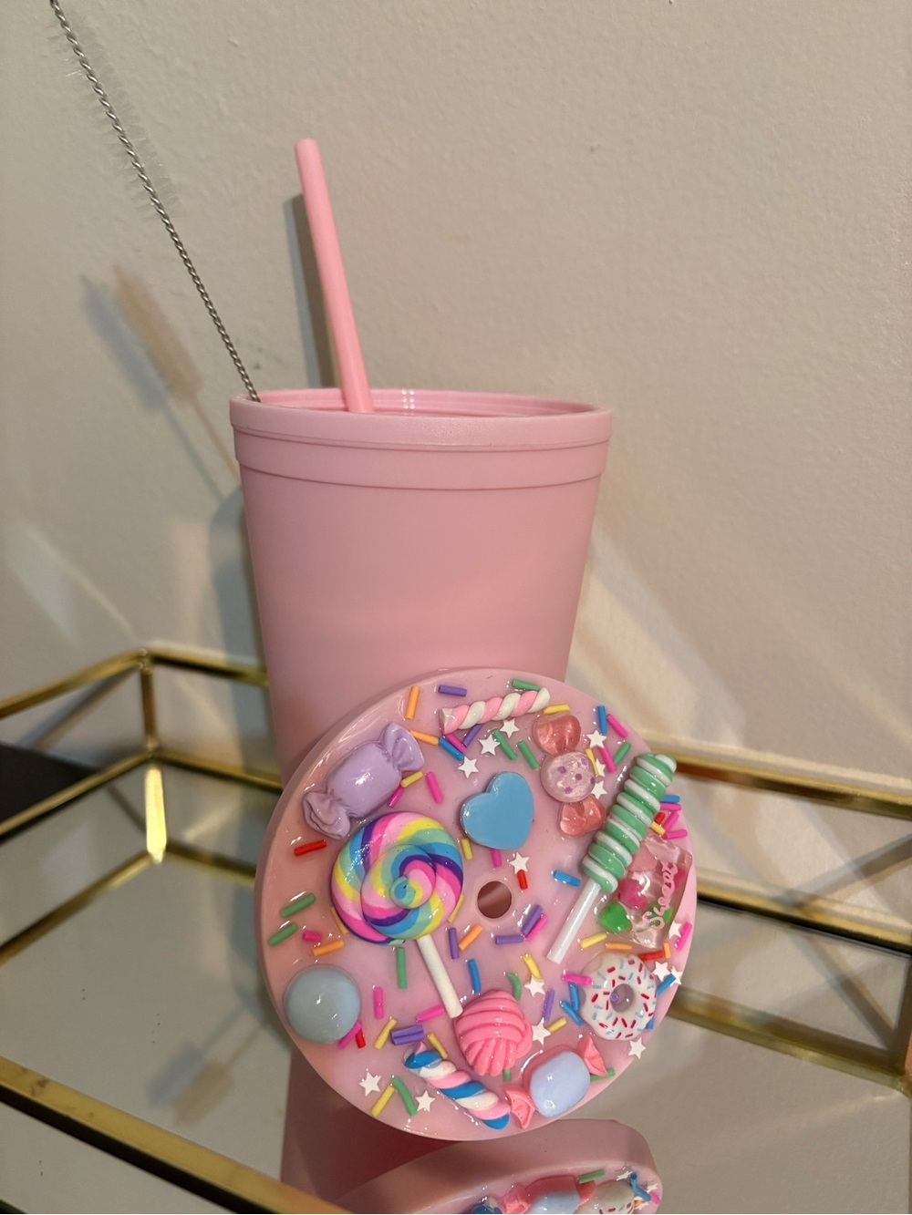Kids Pink Donut Trinket Box with Lid and Straw - Cute Accessory